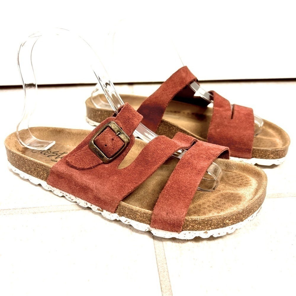Biostep Leather Slip On Sandals Womens Size 9 Rusted Red Multi Strap Lagenlook